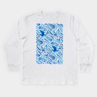 Blue Bird of Paradise Kids Long Sleeve T-Shirt